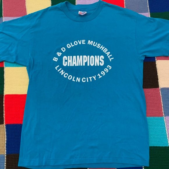 Vintage 1993 Mushball Champions Single Stitch Tee Teal Neon Sports Team … - Picture 5 of 14